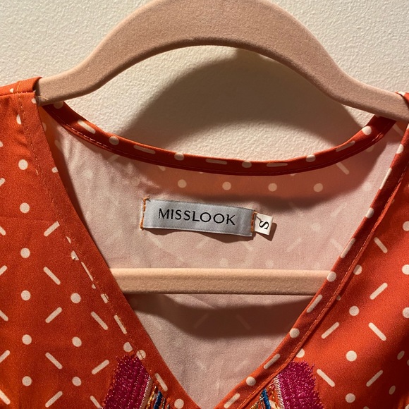 Cream and orange silky boho top multicolored embroidery - Picture 2 of 3